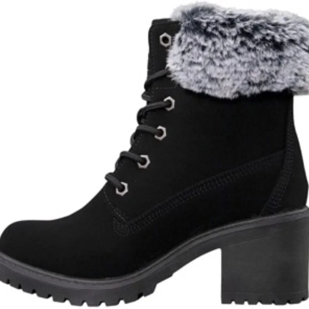 Lugz women's Clove Block Heel Ankle Bootie Faux Fur Fashion Boot Black Size 5.5 - Picture 3 of 5